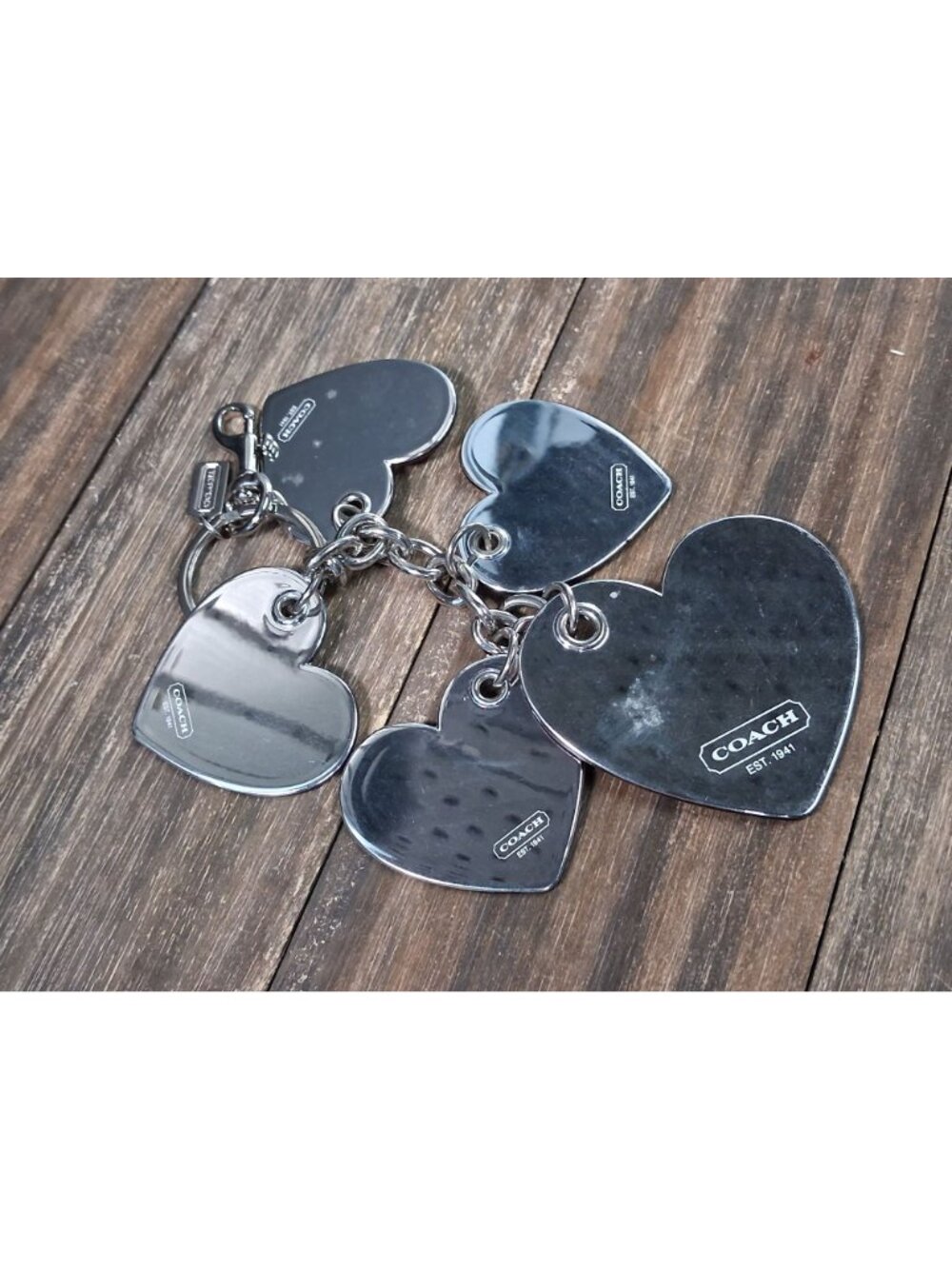 Coach Poppy Keychain Bag Tag Charm Heart Pink Red Outline Logo Mirrored - Picture 8 of 13